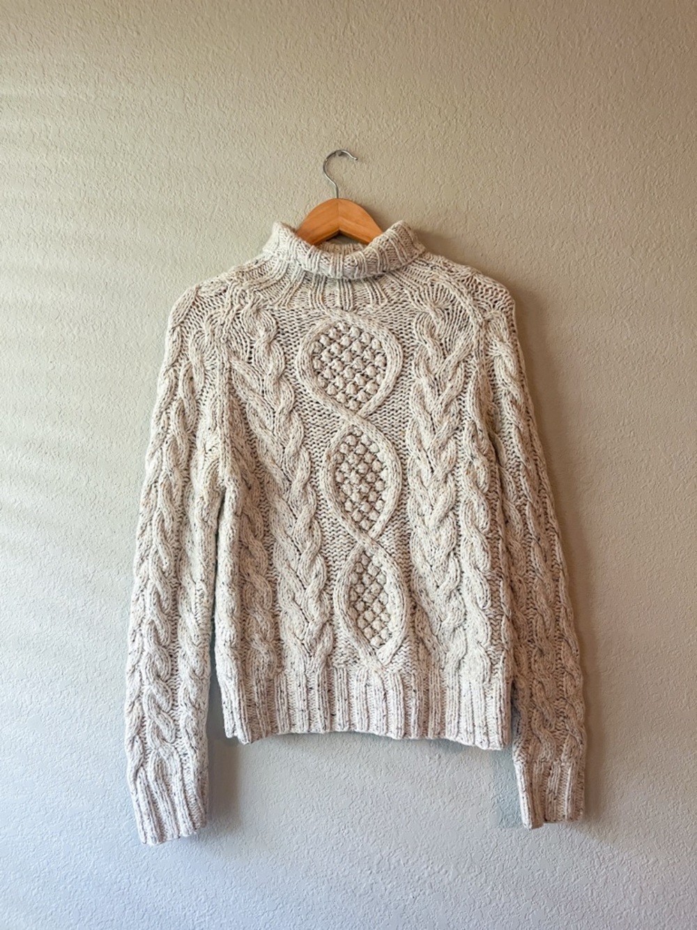 Moda International Tweed Cable Chunky Knit Turtleneck Sweater Medium